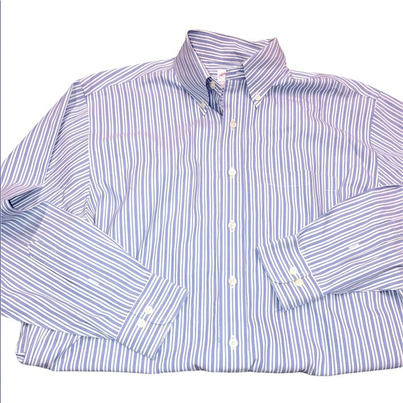 BROOKS Brothers size medium blue striped button down cotton shirt - Picture 1 of 6